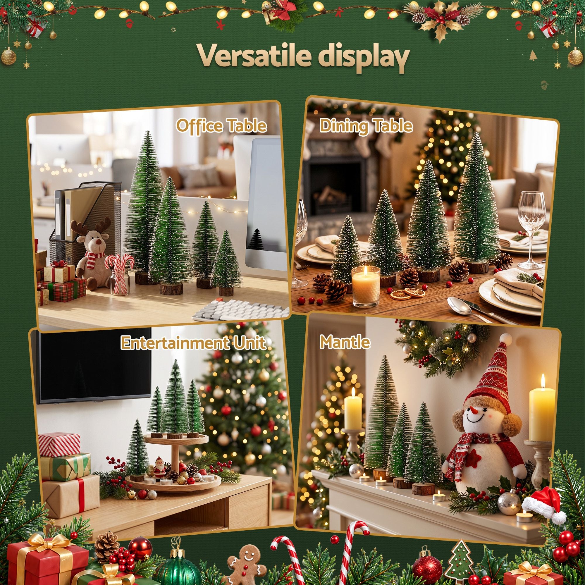 25CM Frosted Mini Christmas Tree Set – 4 Pack