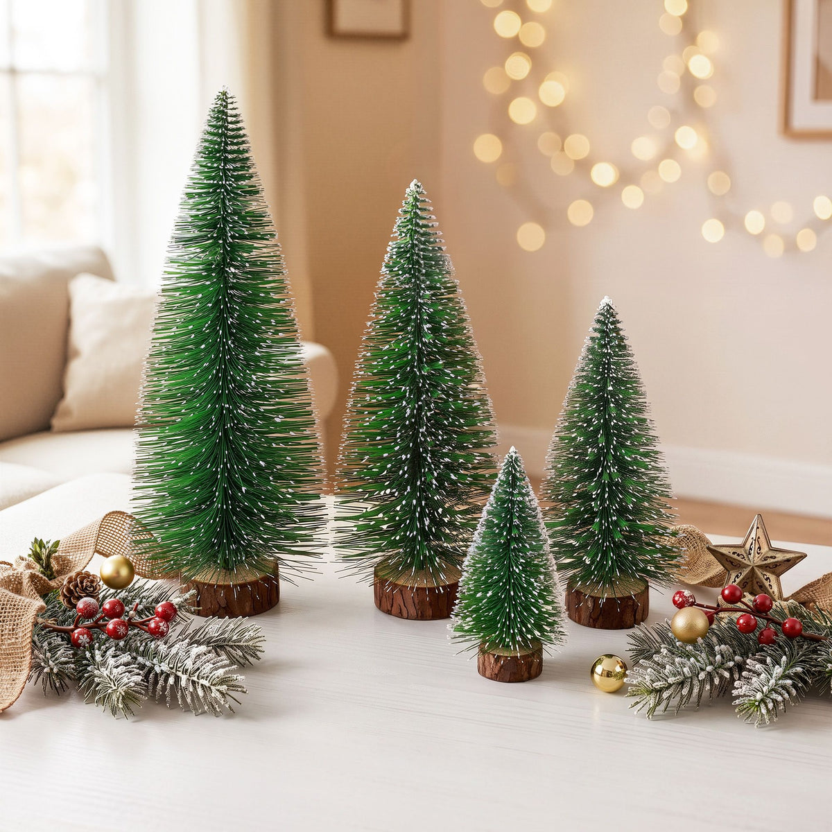 25CM Frosted Mini Christmas Tree Set – 4 Pack