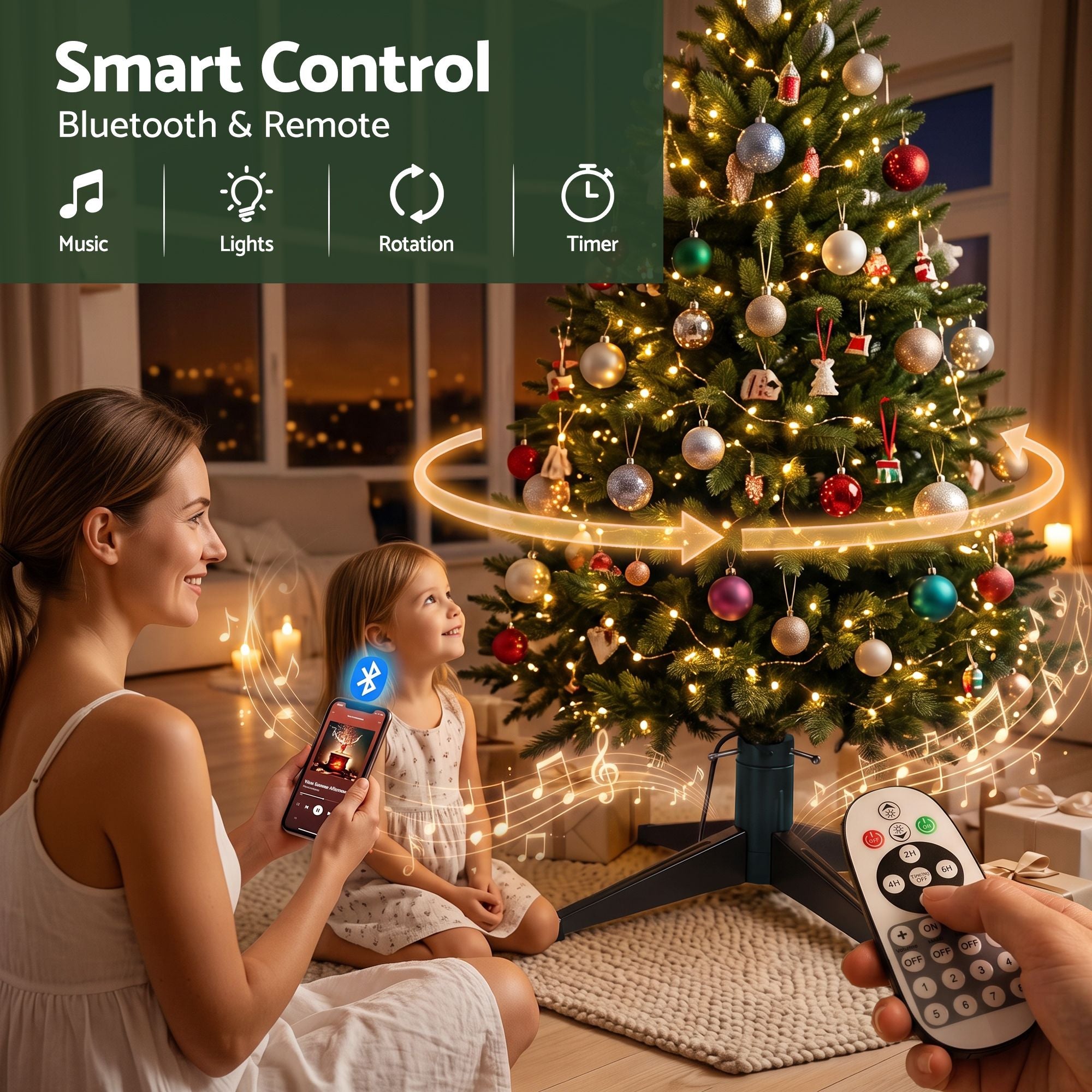 360° Rotating Christmas Tree Stand with Remote & Speaker