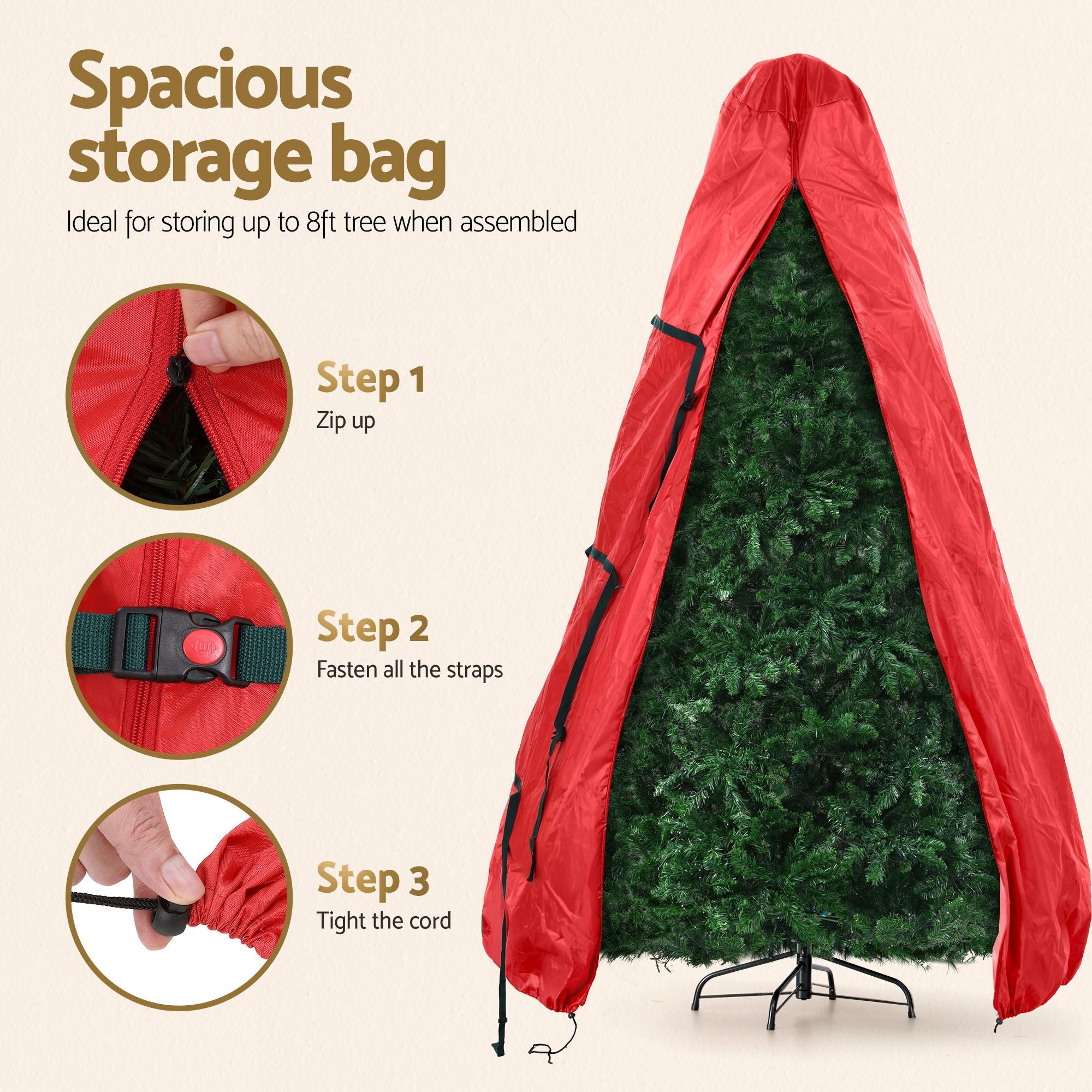 8FT Pre-Lit Christmas Tree – 1488 Warm White LEDs with Storage Bag