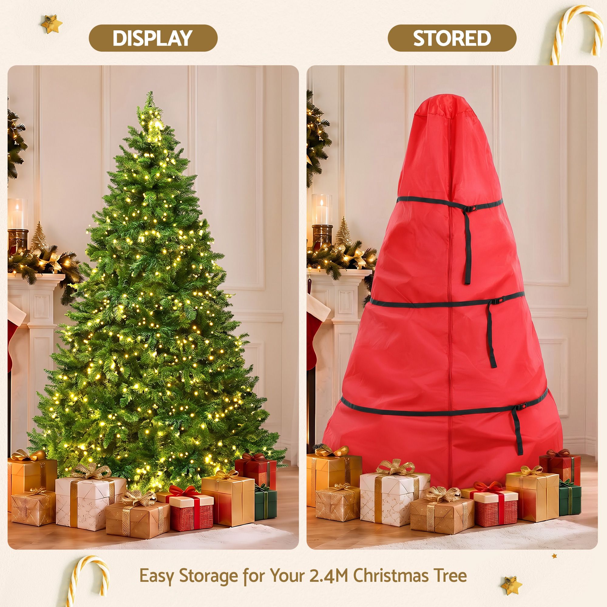 8FT Pre-Lit Christmas Tree – 1488 Warm White LEDs with Storage Bag