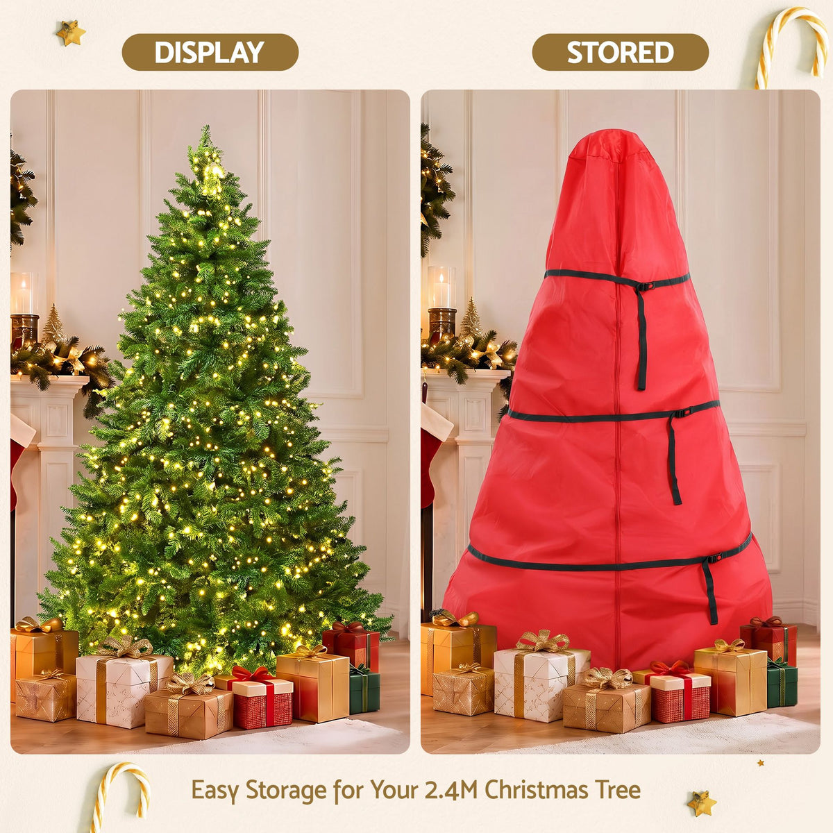 8FT Pre-Lit Christmas Tree – 1488 Warm White LEDs with Storage Bag