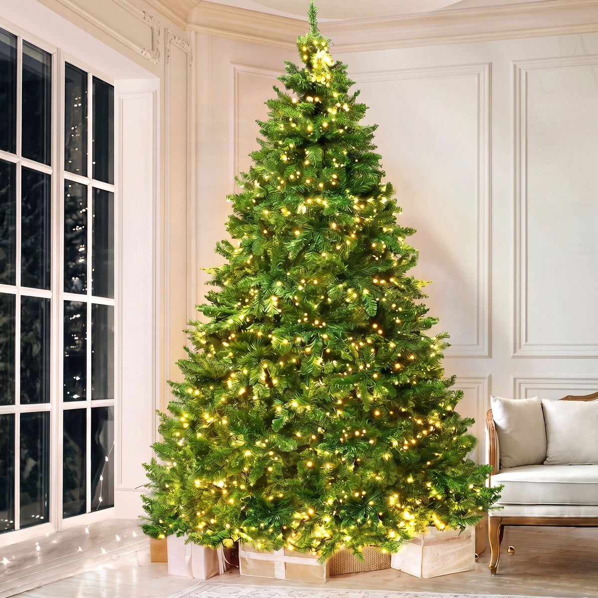 9FT Pre-Lit Fir Christmas Tree with 1800 Warm White LEDs