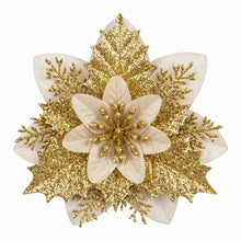 14CM Gold Poinsettia Christmas Tree Decorations – 10 Pack