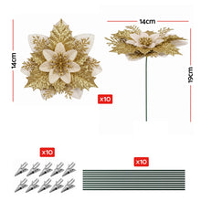 14CM Gold Poinsettia Christmas Tree Decorations – 10 Pack
