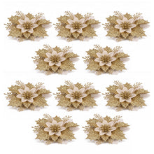14CM Gold Poinsettia Christmas Tree Decorations – 10 Pack
