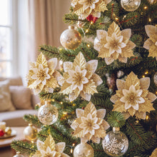 14CM Gold Poinsettia Christmas Tree Decorations – 10 Pack