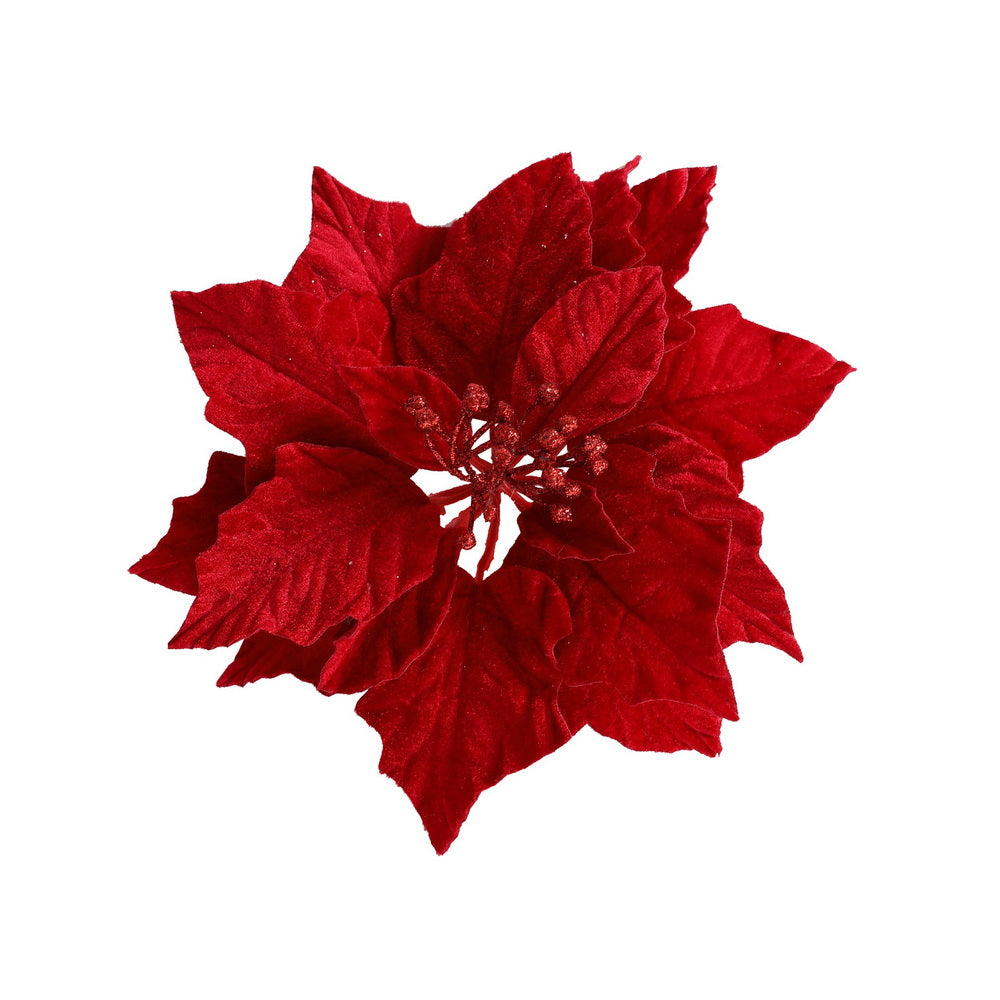 14 Piece Red Poinsettia Christmas Tree Flower Decoration Set