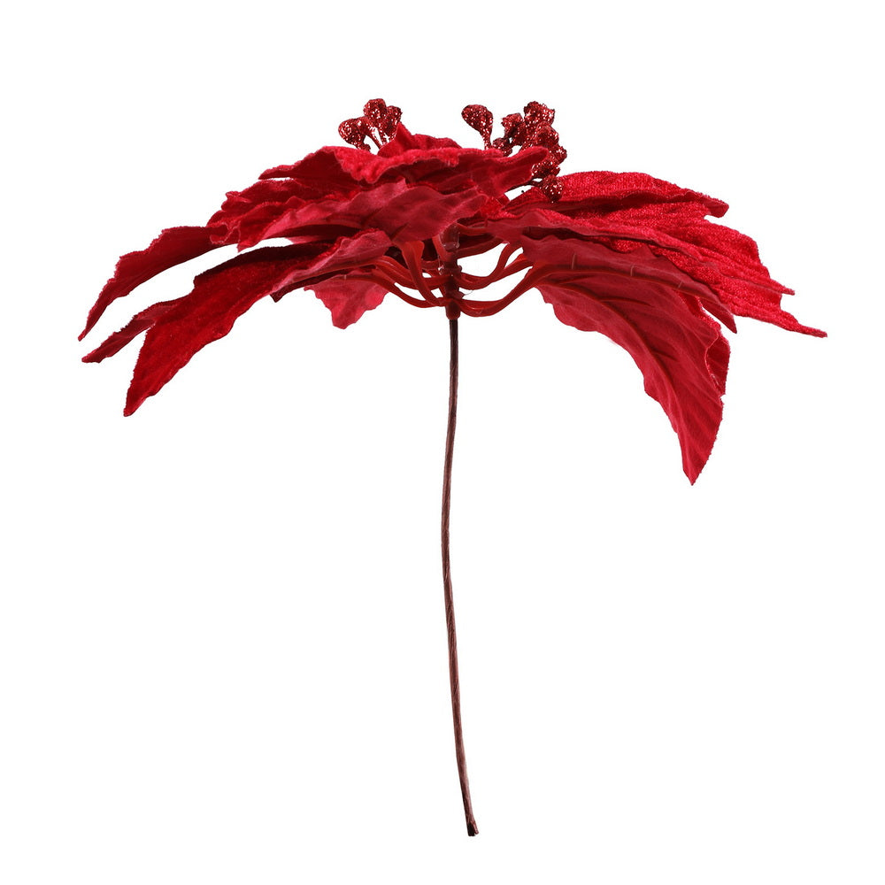 14 Piece Red Poinsettia Christmas Tree Flower Decoration Set