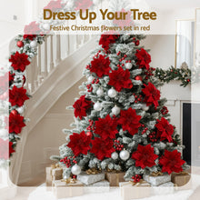 14 Piece Red Poinsettia Christmas Tree Flower Decoration Set