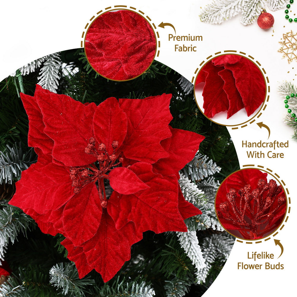14 Piece Red Poinsettia Christmas Tree Flower Decoration Set