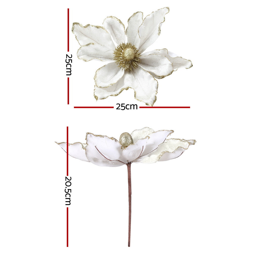 14 Piece White Magnolia Christmas Tree Flower Decoration Set