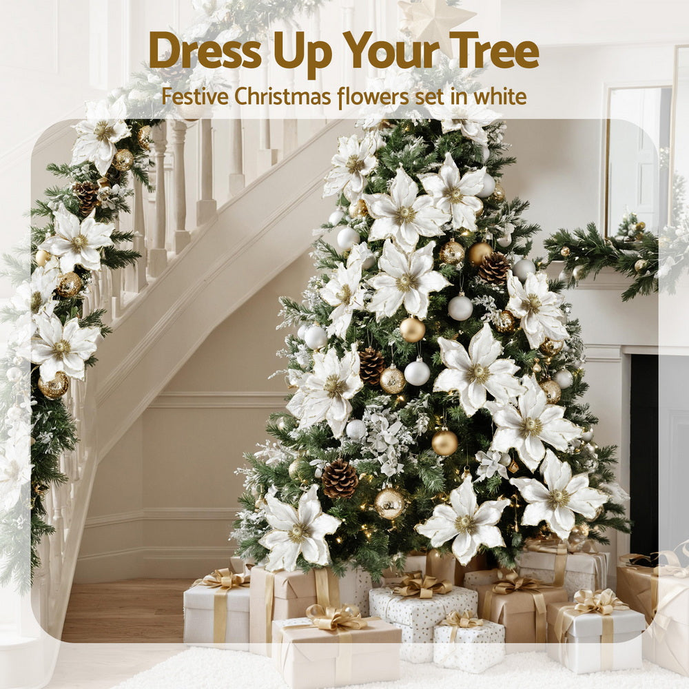14 Piece White Magnolia Christmas Tree Flower Decoration Set