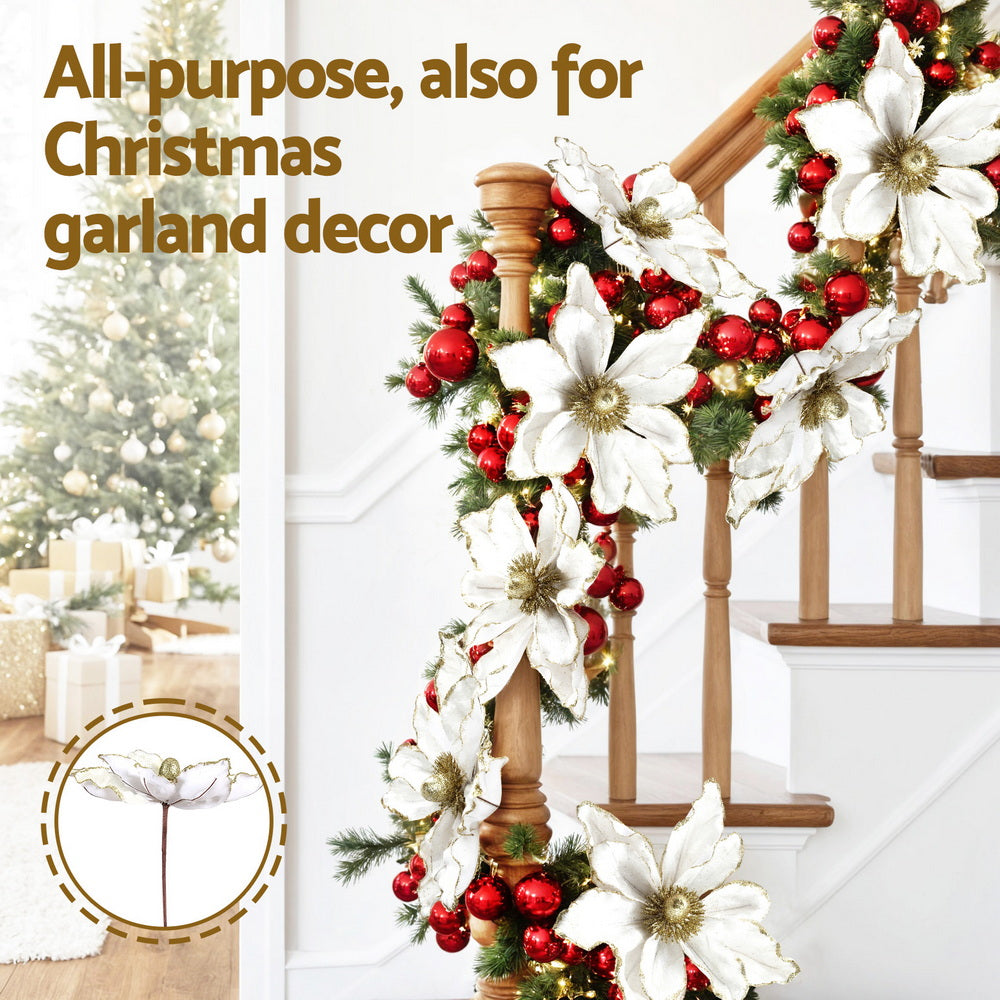14 Piece White Magnolia Christmas Tree Flower Decoration Set