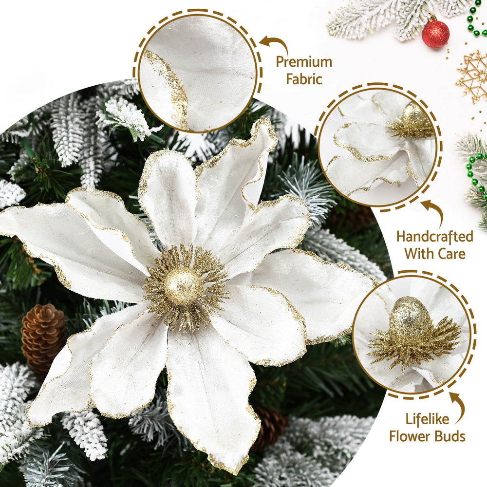 14 Piece White Magnolia Christmas Tree Flower Decoration Set