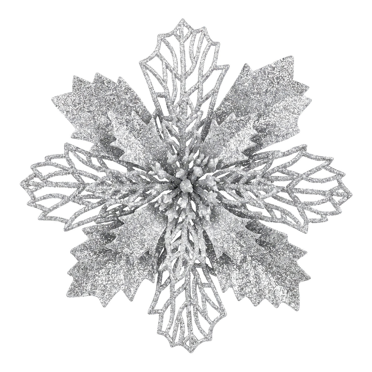 14CM Silver Poinsettia Christmas Tree Decorations – 20 Pack