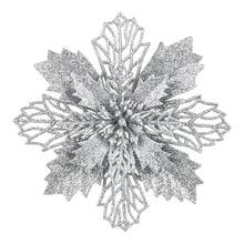 14CM Silver Poinsettia Christmas Tree Decorations – 20 Pack
