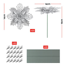 14CM Silver Poinsettia Christmas Tree Decorations – 20 Pack