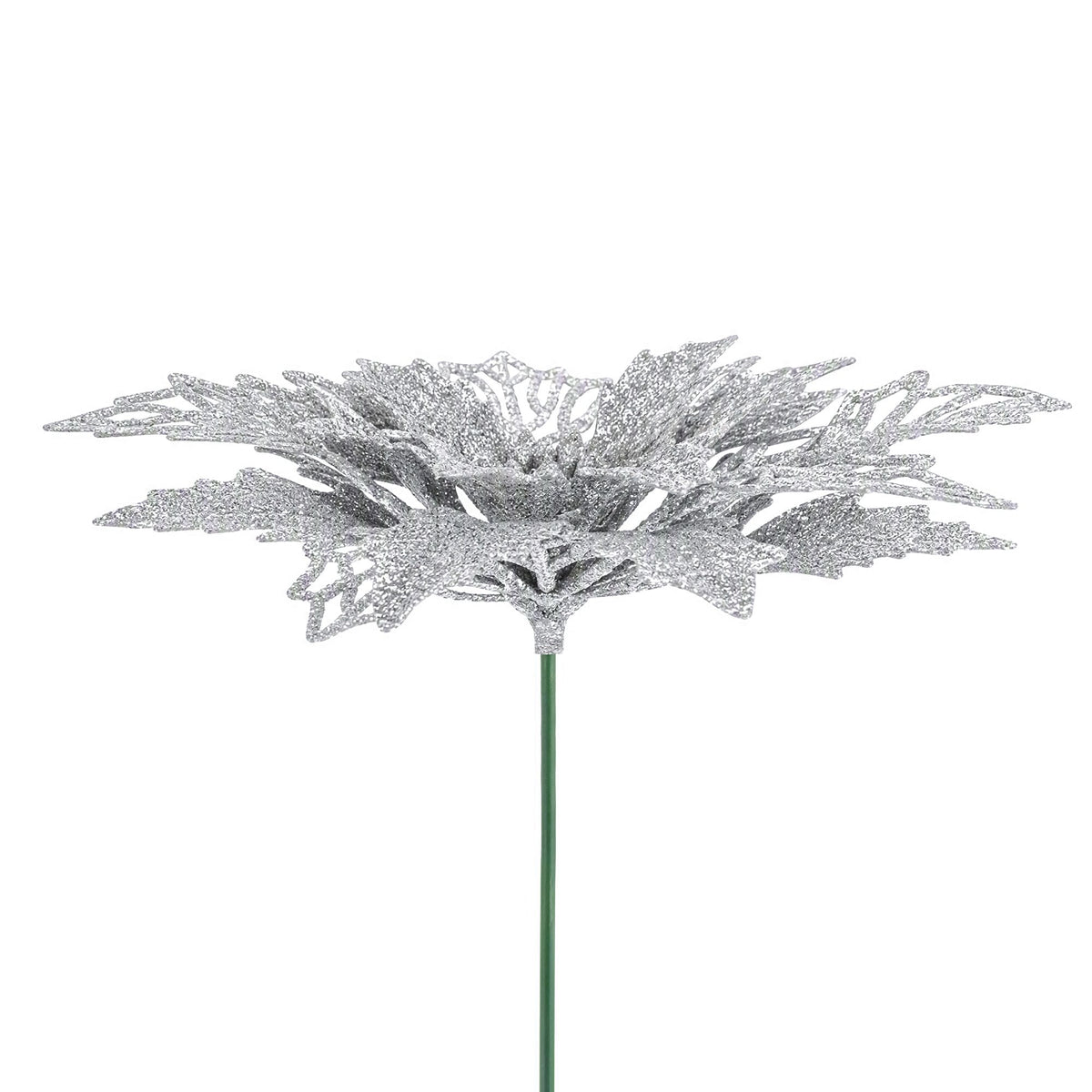 14CM Silver Poinsettia Christmas Tree Decorations – 20 Pack