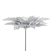 14CM Silver Poinsettia Christmas Tree Decorations – 20 Pack