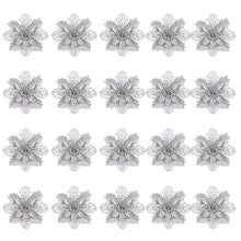 14CM Silver Poinsettia Christmas Tree Decorations – 20 Pack