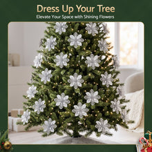 14CM Silver Poinsettia Christmas Tree Decorations – 20 Pack
