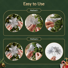 14CM Silver Poinsettia Christmas Tree Decorations – 20 Pack