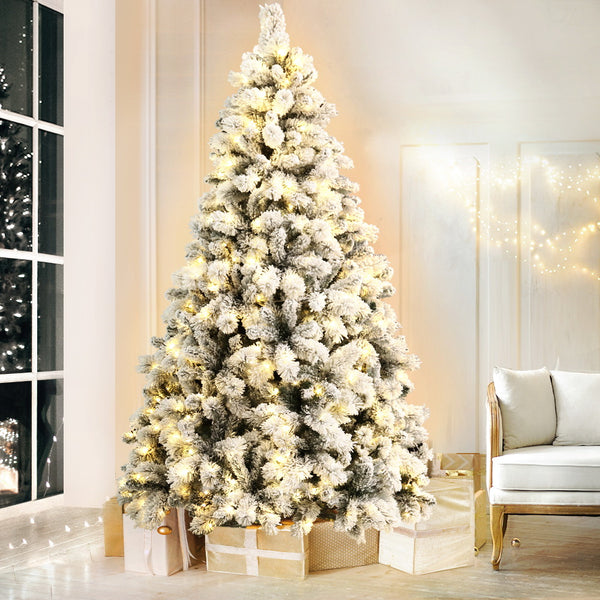 7FT Pre-Lit Snow-Flocked Christmas Tree – 1189 Tips, 500 Warm White LED Lights