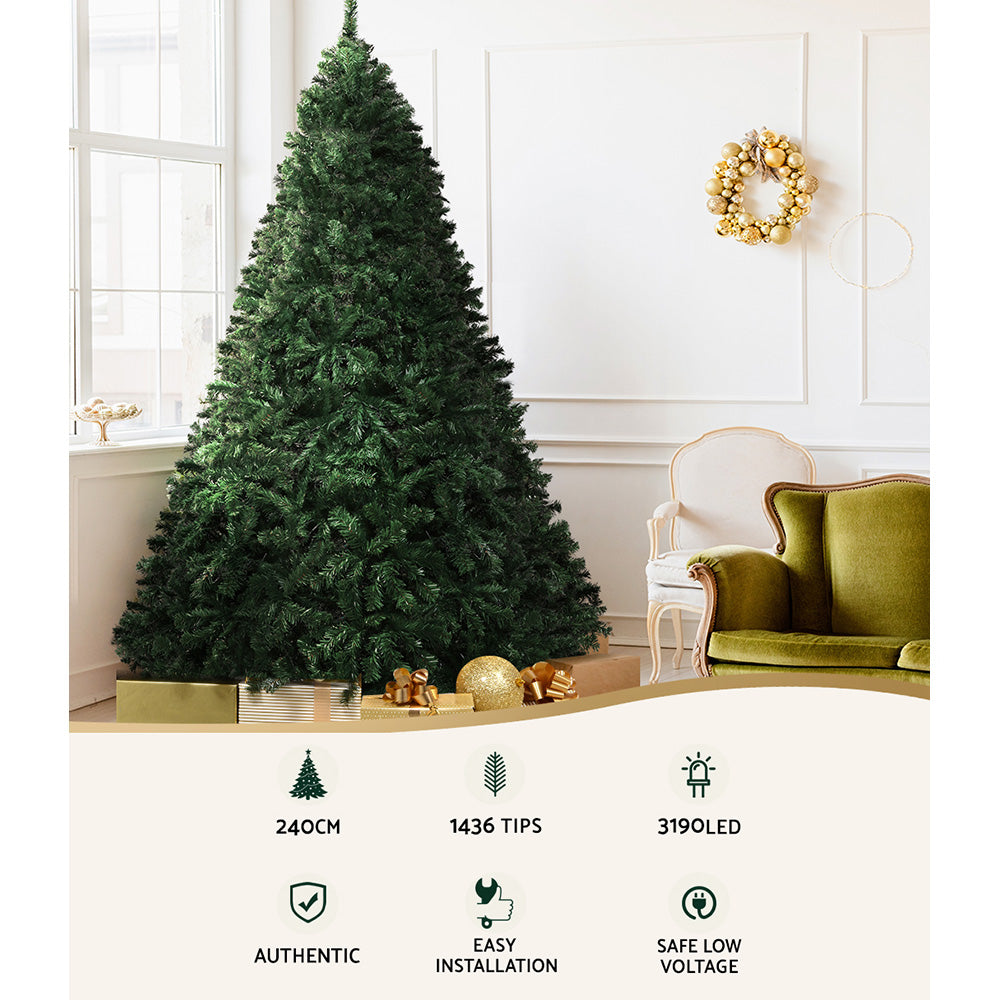 8FT Pre-Lit Green Christmas Tree with 3190 Multi-Colour Micro LEDs