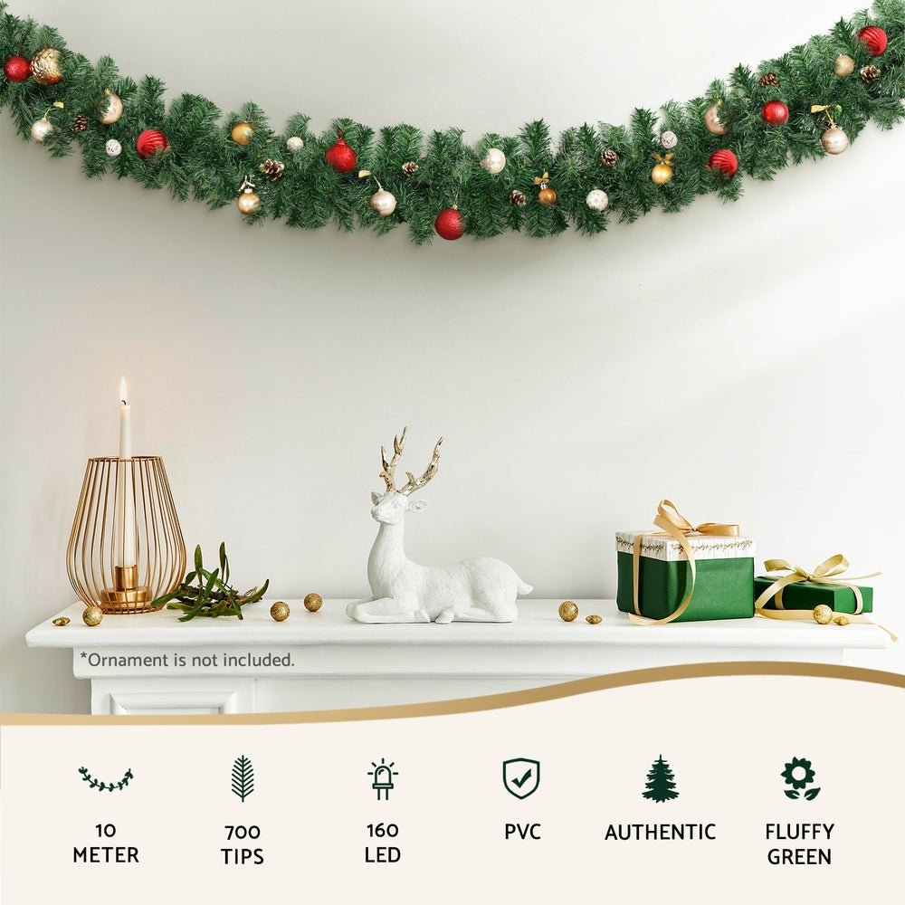 10M Pre-Lit Green Christmas Garland with 160 Warm White LEDs