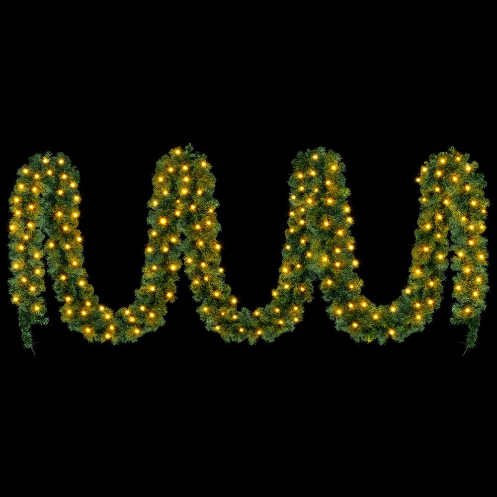 20M Pre-Lit Green Christmas Garland with 300 Warm White LEDs