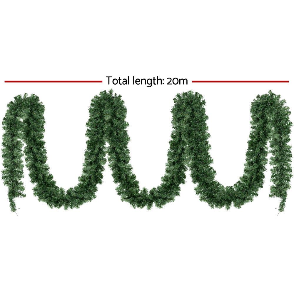20M Pre-Lit Green Christmas Garland with 300 Warm White LEDs