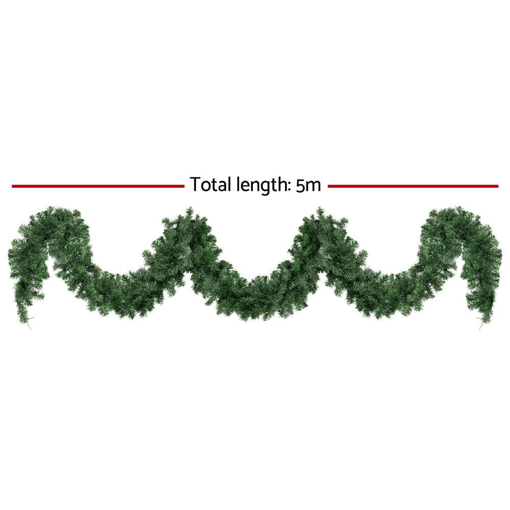 5M Pre-Lit Green Christmas Garland with 100 Warm White LEDs