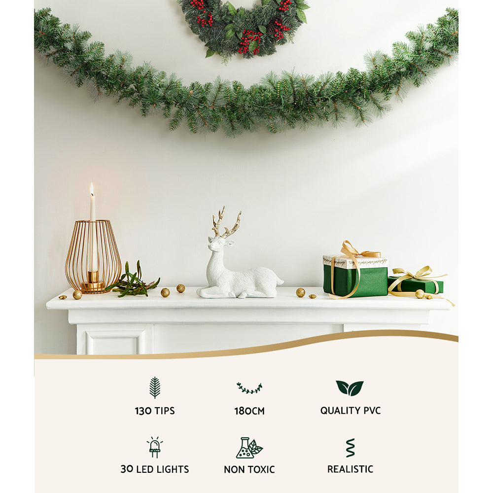 1.8M Pre-Lit Christmas Garland with 30 Warm White LEDs