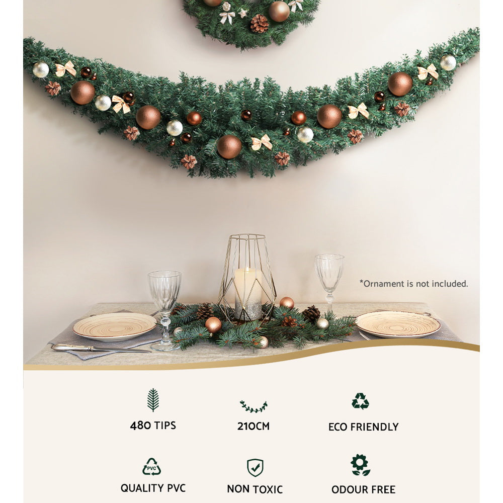 2.1M Green Christmas Garland with 480 Tips