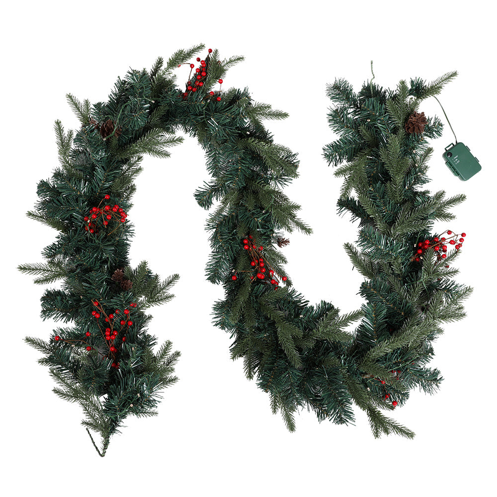 2.4M Pre-Lit Christmas Garland with Pinecones, Berries & 40 Warm White LEDs