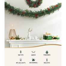 2.4M Pre-Lit Christmas Garland with Pinecones, Berries & 40 Warm White LEDs