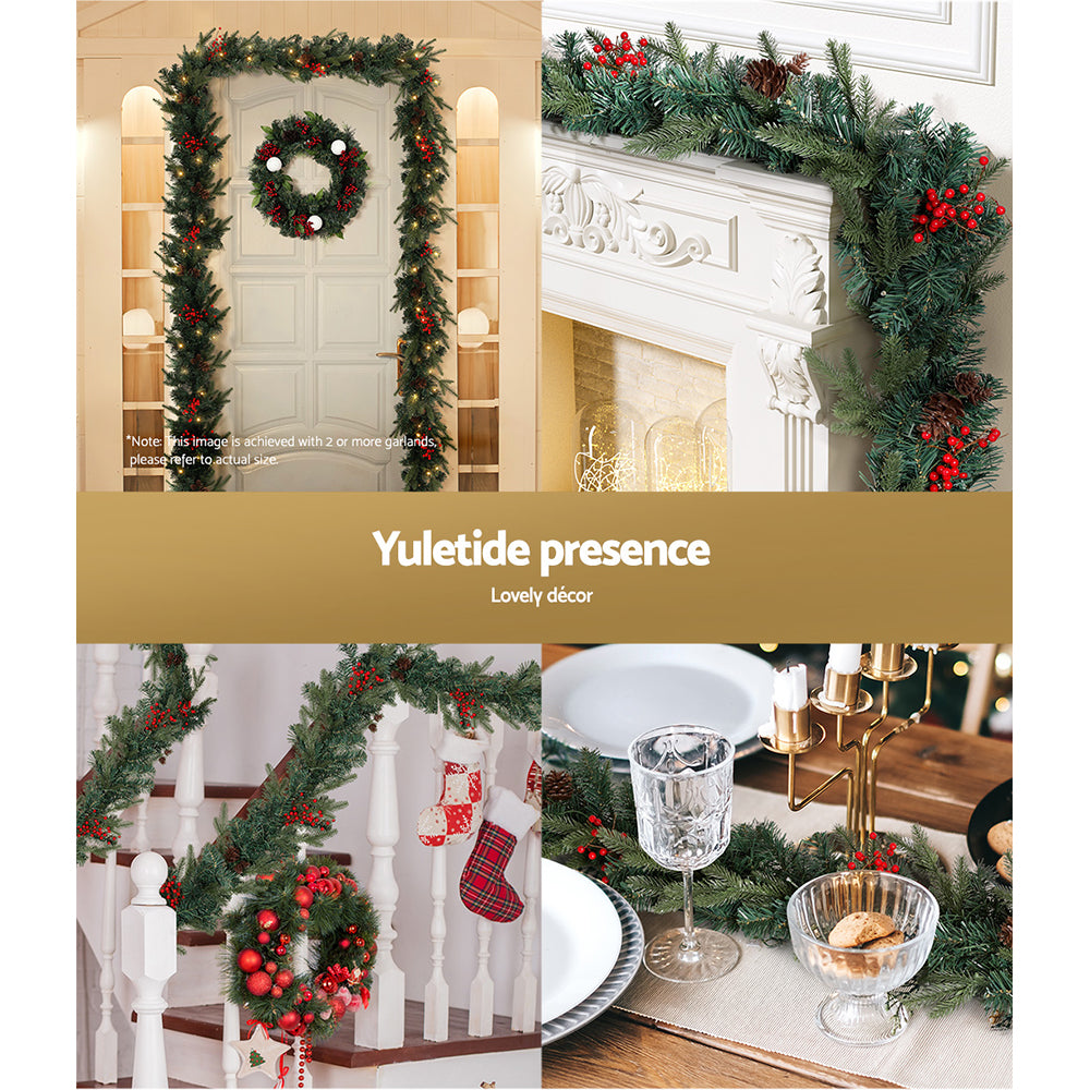 2.4M Pre-Lit Christmas Garland with Pinecones, Berries & 40 Warm White LEDs
