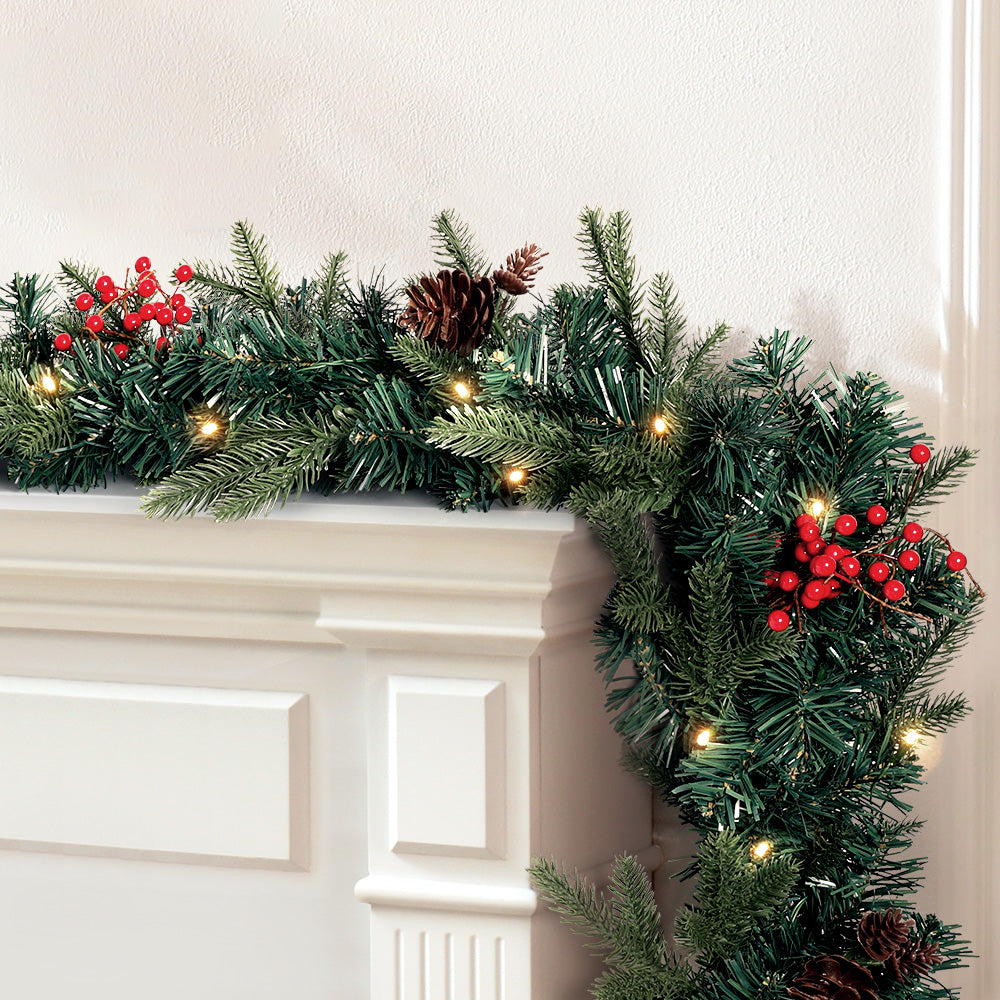2.4M Pre-Lit Christmas Garland with Pinecones, Berries & 40 Warm White LEDs