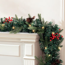 2.4M Pre-Lit Christmas Garland with Pinecones, Berries & 40 Warm White LEDs