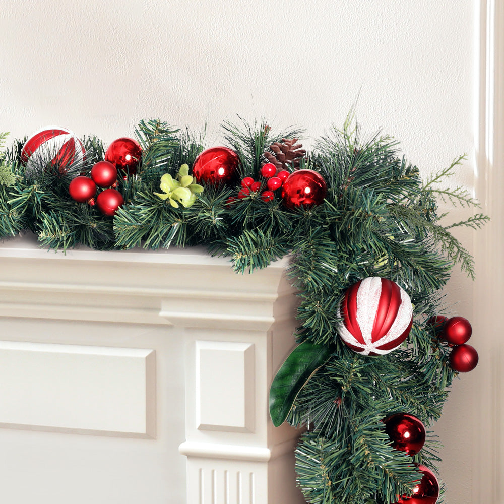 2.7M Christmas Garland – Red Berries Pine Cones and Baubles