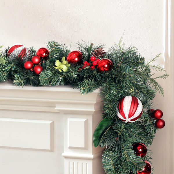 2.7M Christmas Garland – Red Berries Pine Cones and Baubles