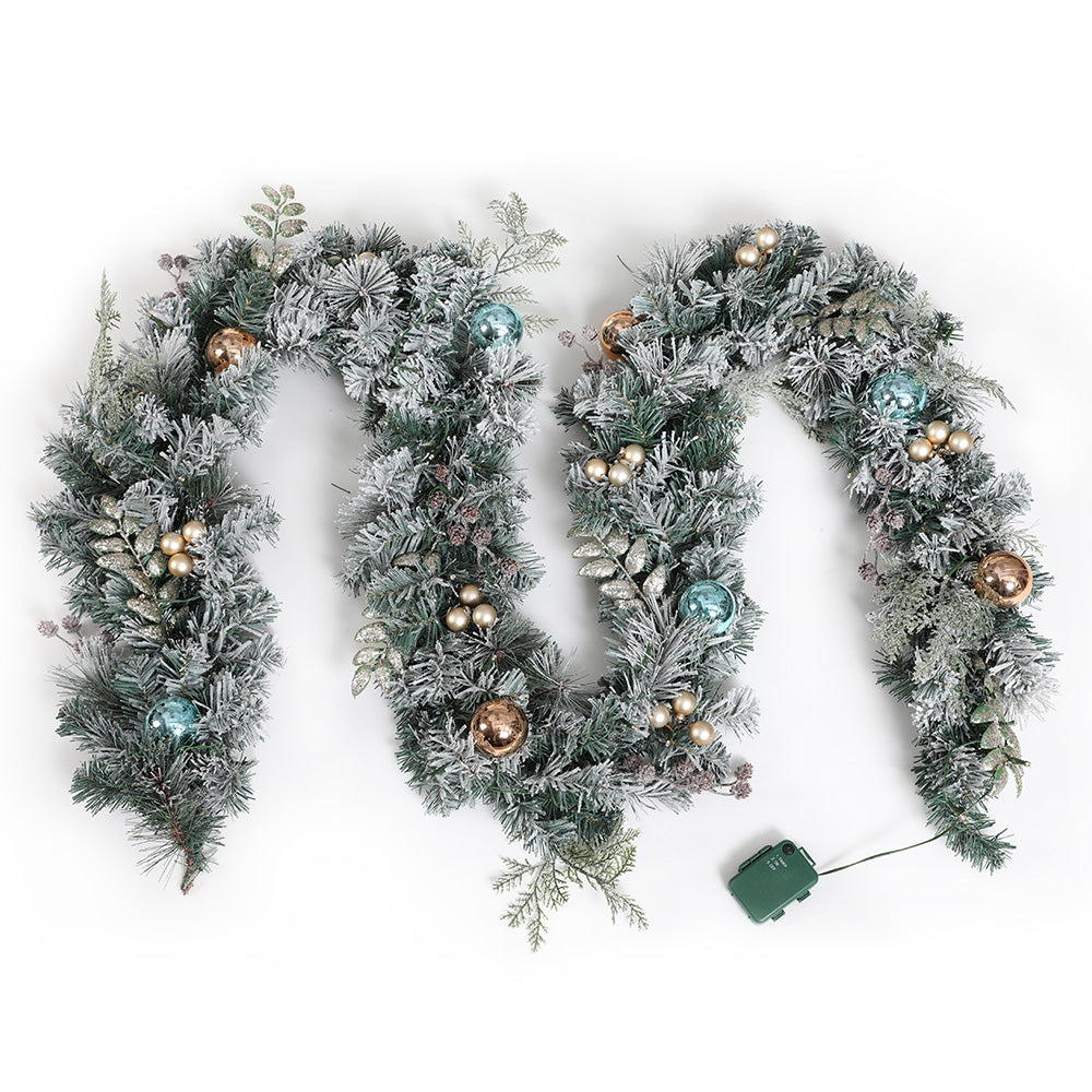 2.7M Pre-Lit Snow Frosted Christmas Garland with Pinecones & Baubles