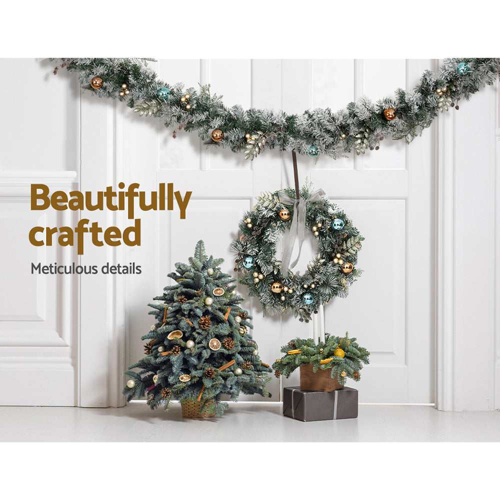 2.7M Pre-Lit Snow Frosted Christmas Garland with Pinecones & Baubles