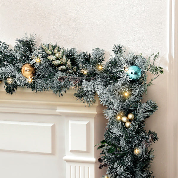 2.7M Pre-Lit Christmas Garland – Pinecones and Baubles 50 Warm White LEDs