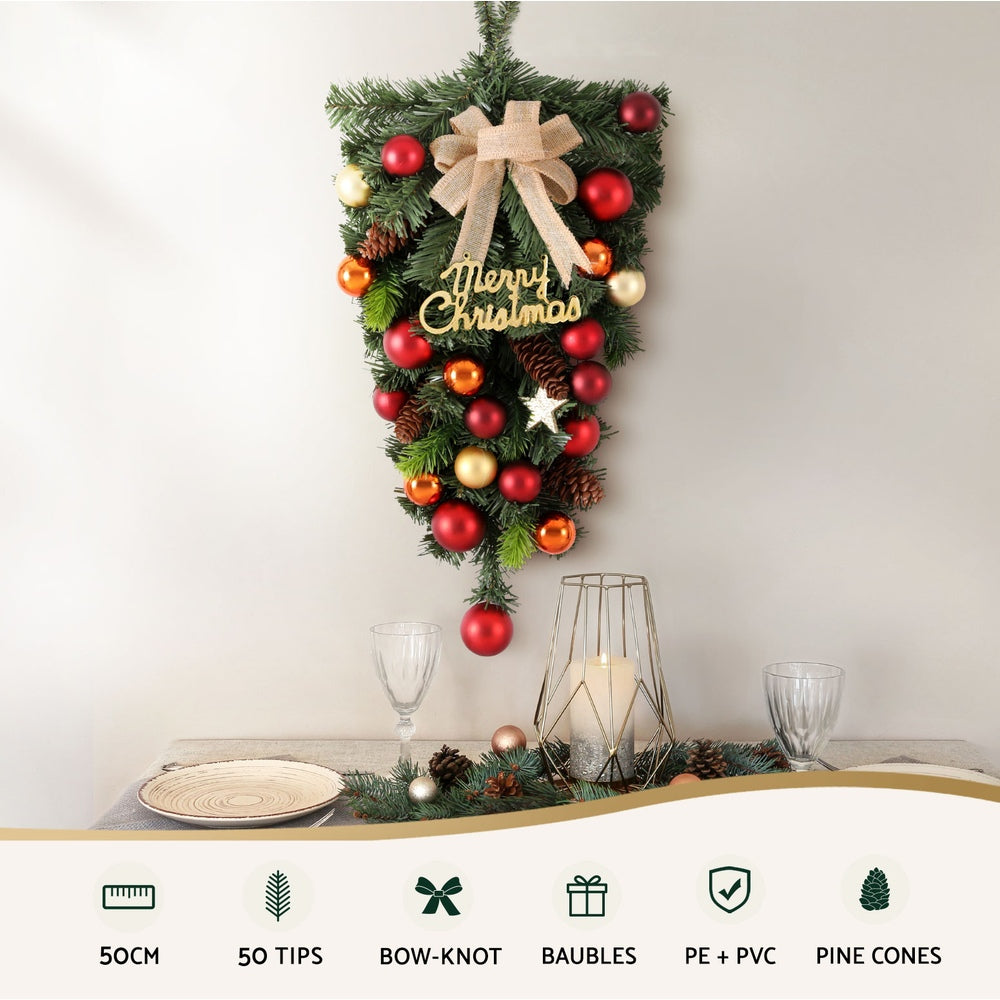 50CM Hanging Christmas Garland with Baubles & Merry Christmas Sign