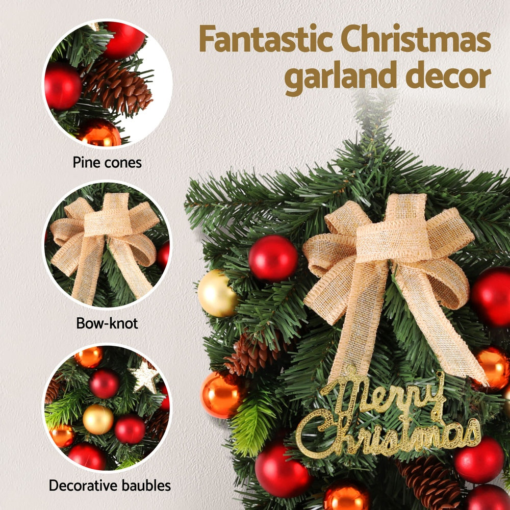 50CM Hanging Christmas Garland with Baubles & Merry Christmas Sign