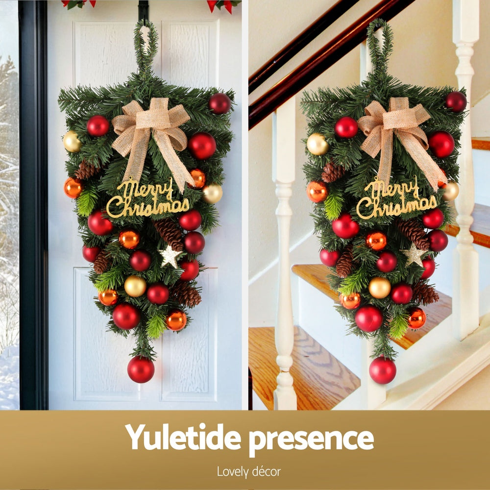 50CM Hanging Christmas Garland with Baubles & Merry Christmas Sign