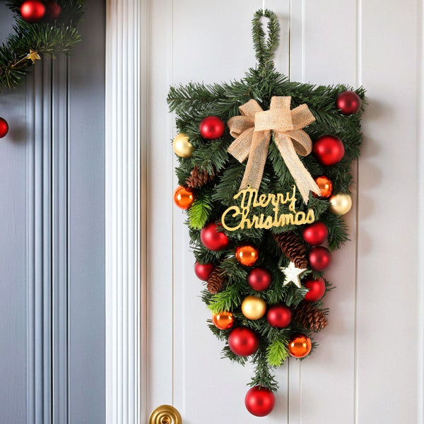 50CM Christmas Wreath – Pinecones, Bow & Baubles