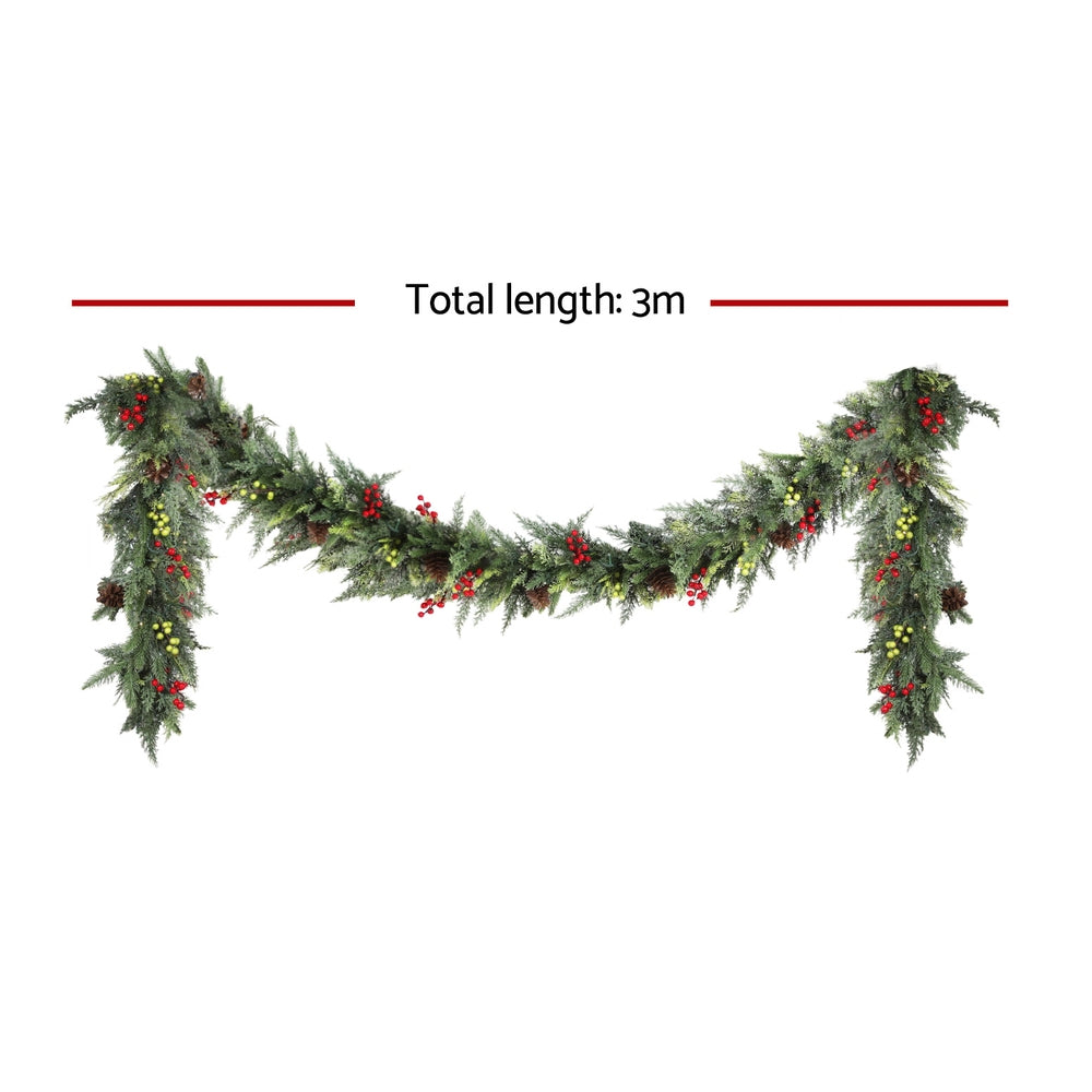 3M Pre-Lit Christmas Garland with 120 Warm White LEDs & Pine Cones